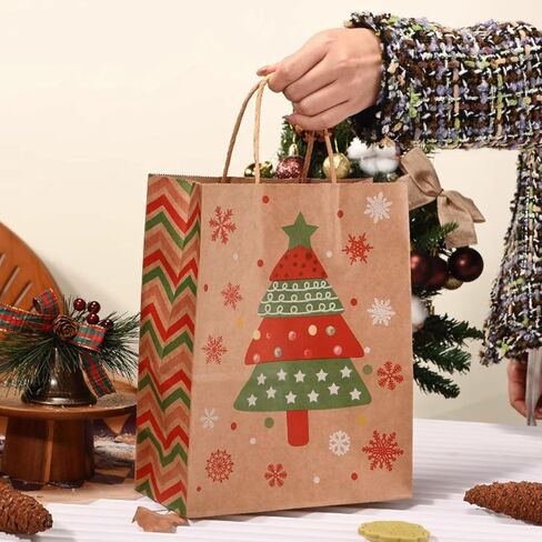 أكياس هدايا عيد الميلاد من ME.FAN بمقبض، 24 قطعة من أكياس ورق كرافت لعيد الميلاد، وحقائب هدايا بمقابض، وحقائب هدايا عيد الميلاد - 5.9 بوصة × 3.15 بوصة × 8.27 بوصة - الطراز 2 in Kuwait