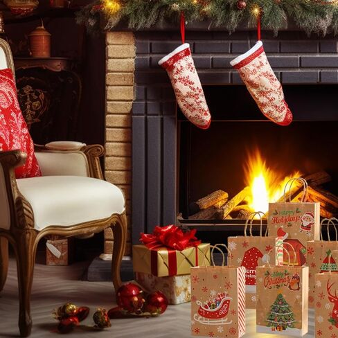 أكياس هدايا عيد الميلاد من ME.FAN بمقبض، 24 قطعة من أكياس ورق كرافت لعيد الميلاد، وحقائب هدايا بمقابض، وحقائب هدايا عيد الميلاد - 5.9 بوصة × 3.15 بوصة × 8.27 بوصة - الطراز 2 in Kuwait