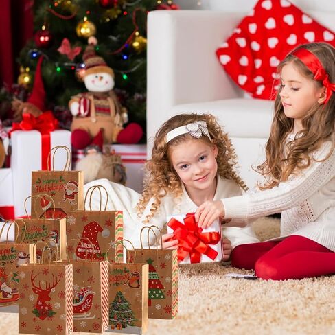 أكياس هدايا عيد الميلاد من ME.FAN بمقبض، 24 قطعة من أكياس ورق كرافت لعيد الميلاد، وحقائب هدايا بمقابض، وحقائب هدايا عيد الميلاد - 5.9 بوصة × 3.15 بوصة × 8.27 بوصة - الطراز 2 in Kuwait