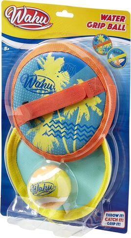 مجموعة ألعاب Wahu Water Grip Ball Toss and Catch Ball مع كرة واحدة وقفازين قابلين للتعديل، مجموعة ألعاب الشاطئ فيلكرو للأماكن الخارجية، أزرق/أزرق فاتح in Saudi Arabia