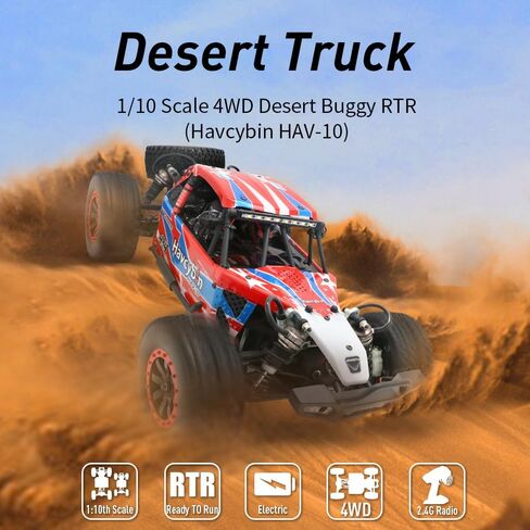 سيارة رياضية havcybin بمقياس 1/10 4WD Desert Buggy RTR RC، 55 كم/ساعة سباق شاحنة التحكم عن بعد نموذج سيارة RTR عدة ألعاب للبالغين (HAV-10-Red) in Kuwait