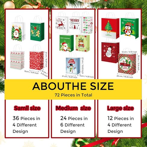 Cholemy 48 Pieces Christmas Paper Gift Bags Assorted Size Bulk Xmas Holiday Gift Bags with Handle Christmas Party Favor Bags for Xmas New Year Holiday Gift Wrapping Party Supplies Decoration in Kuwait