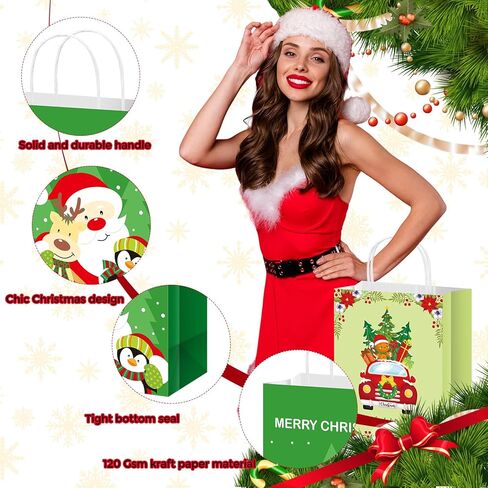 Cholemy 48 Pieces Christmas Paper Gift Bags Assorted Size Bulk Xmas Holiday Gift Bags with Handle Christmas Party Favor Bags for Xmas New Year Holiday Gift Wrapping Party Supplies Decoration in Kuwait