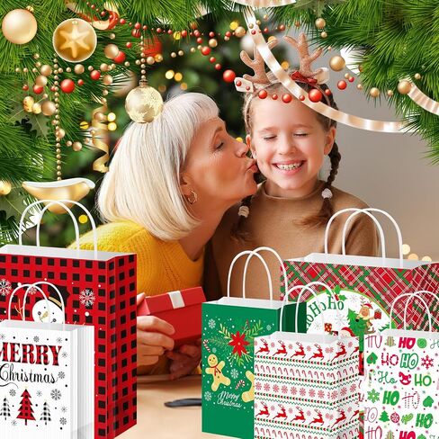 Cholemy 48 Pieces Christmas Paper Gift Bags Assorted Size Bulk Xmas Holiday Gift Bags with Handle Christmas Party Favor Bags for Xmas New Year Holiday Gift Wrapping Party Supplies Decoration in Saudi Arabia