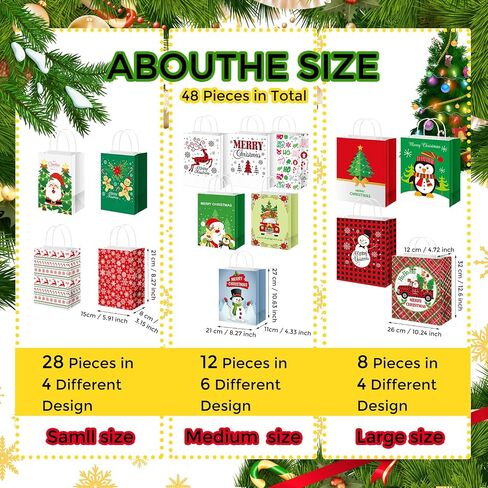 Cholemy 48 Pieces Christmas Paper Gift Bags Assorted Size Bulk Xmas Holiday Gift Bags with Handle Christmas Party Favor Bags for Xmas New Year Holiday Gift Wrapping Party Supplies Decoration in Saudi Arabia
