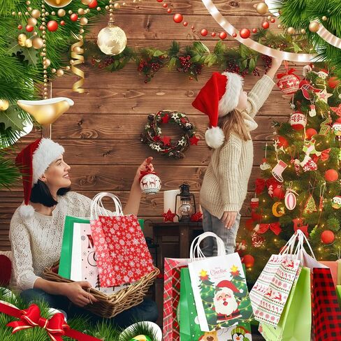Cholemy 48 Pieces Christmas Paper Gift Bags Assorted Size Bulk Xmas Holiday Gift Bags with Handle Christmas Party Favor Bags for Xmas New Year Holiday Gift Wrapping Party Supplies Decoration in Saudi Arabia