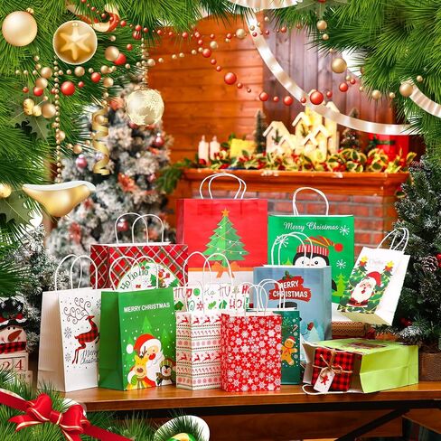Cholemy 48 Pieces Christmas Paper Gift Bags Assorted Size Bulk Xmas Holiday Gift Bags with Handle Christmas Party Favor Bags for Xmas New Year Holiday Gift Wrapping Party Supplies Decoration in Saudi Arabia