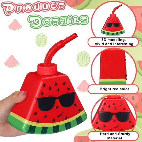 Dandat 12 Pcs Watermelon Cups with Straws and Lids, 13 oz Plastic Watermelon Shape Drink Cup Reusable Fruit Party Sippy Cups Bulk for Kids Hawaiian Watermelon Party Favors Christmas gift in Saudi Arabia