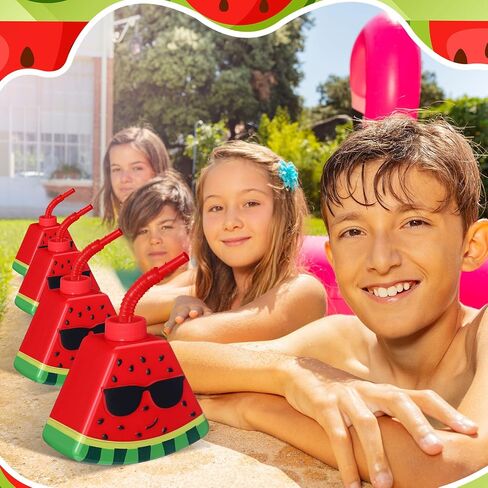 Dandat 12 Pcs Watermelon Cups with Straws and Lids, 13 oz Plastic Watermelon Shape Drink Cup Reusable Fruit Party Sippy Cups Bulk for Kids Hawaiian Watermelon Party Favors Christmas gift in Saudi Arabia