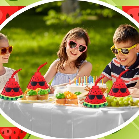 Dandat 12 Pcs Watermelon Cups with Straws and Lids, 13 oz Plastic Watermelon Shape Drink Cup Reusable Fruit Party Sippy Cups Bulk for Kids Hawaiian Watermelon Party Favors Christmas gift in Saudi Arabia