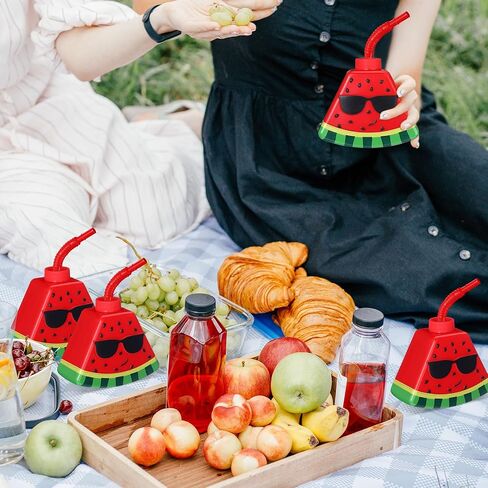 Dandat 12 Pcs Watermelon Cups with Straws and Lids, 13 oz Plastic Watermelon Shape Drink Cup Reusable Fruit Party Sippy Cups Bulk for Kids Hawaiian Watermelon Party Favors Christmas gift in Saudi Arabia