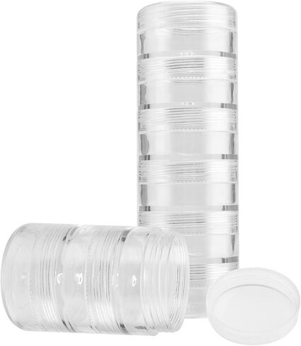 PINGEUI 10 Sets 6 Layer Small Stackable Containers, Plastic Round Stackable Containers, Clear Cylindrical Jewelry Storage Organizer with Lids for Beads, Buttons, Crafts, and small items in Saudi Arabia