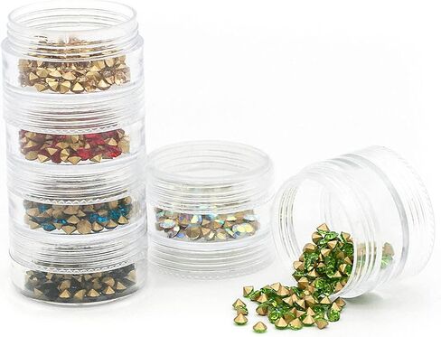 PINGEUI 10 Sets 6 Layer Small Stackable Containers, Plastic Round Stackable Containers, Clear Cylindrical Jewelry Storage Organizer with Lids for Beads, Buttons, Crafts, and small items in Saudi Arabia