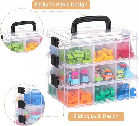 LIANTRAL 3-Tier Stackable Storage Container, Bins & Things Stackable Organizer, Sewing Box Arts & Crafts Organizers and Storage with 18 Adjustable Compartments, Lego Storage Box in Kuwait