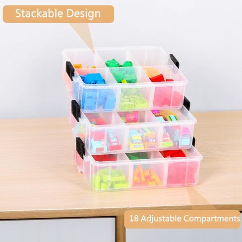 LIANTRAL 3-Tier Stackable Storage Container, Bins & Things Stackable Organizer, Sewing Box Arts & Crafts Organizers and Storage with 18 Adjustable Compartments, Lego Storage Box in Kuwait