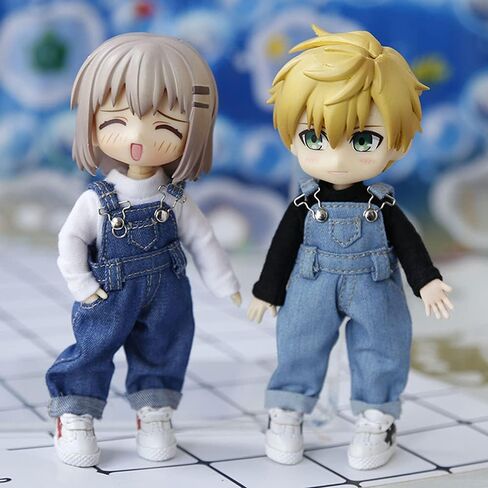 Bjd Clothes Fashion Strap Denim Trousers for Ob11,Body9,GSC,1/12bjd Doll Clothes Accessories Pants (Blue) in Saudi Arabia