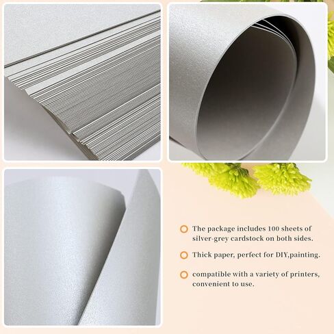 NEXXXI 100 Sheets Pearl Silver White Shimmer Cardstock 8.5 x 11 Inches, Thick Silver Metallic Paper, Letter Size Printer Card Stocks for Invitations, Weddings, Certificates, Crafts Cards in Kuwait