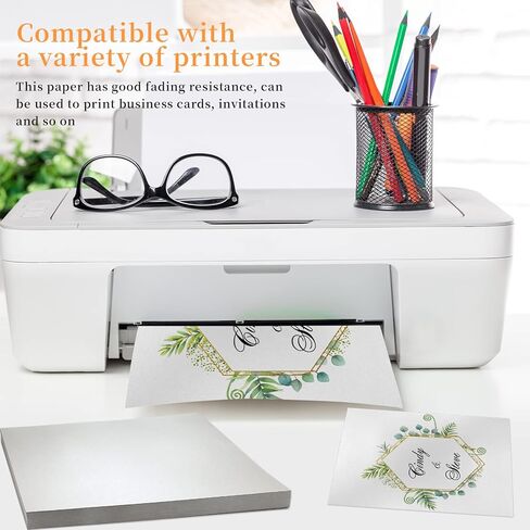 NEXXXI 100 Sheets Pearl Silver White Shimmer Cardstock 8.5 x 11 Inches, Thick Silver Metallic Paper, Letter Size Printer Card Stocks for Invitations, Weddings, Certificates, Crafts Cards in Kuwait