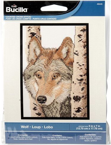 Bucilla Counted Cross Stitch Kit, 5 by 7-Inch, Wolf in Saudi Arabia