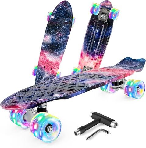 BELEEV 22 inch Skateboards for Kids, Cruiser Skateboard for Beginners Girls Boys Teens Adults, Mini Skateboards Classic Complete Skate Board with All-in-One Skate T-Tool, Max Load 220 lbs in Kuwait
