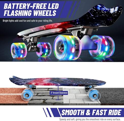BELEEV 22 inch Skateboards for Kids, Cruiser Skateboard for Beginners Girls Boys Teens Adults, Mini Skateboards Classic Complete Skate Board with All-in-One Skate T-Tool, Max Load 220 lbs in Kuwait