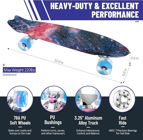 BELEEV 22 inch Skateboards for Kids, Cruiser Skateboard for Beginners Girls Boys Teens Adults, Mini Skateboards Classic Complete Skate Board with All-in-One Skate T-Tool, Max Load 220 lbs in Kuwait