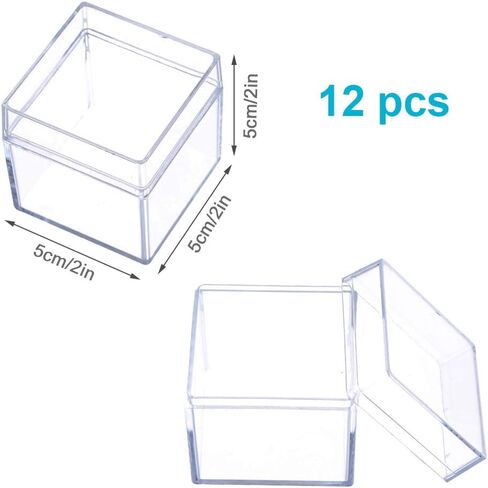حاويات تخزين الخرز، عبوة من 12 علبة بلاستيكية صغيرة مع غطاء مفصلي، 2 × 2 × 2 انش، حافظة مربعة شفافة لحفظ حبوب الدواء والاعشاب والخرز الصغير والاقراط والمجوهرات وغيرها in Kuwait