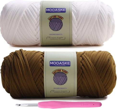 Mooaske 2 Pack T-Shirt Crochet Yarn for DIY Knitting Crochet Cloth Blanket Bag Dolls - 400g Chunky Thick Yarn for Crocheting with Polyester-Spandex Blend Elastic Fabric (Black) in Kuwait