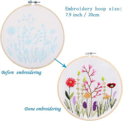 مجموعة تطريز للمبتدئين مع نمط، مجموعة كاملة من مجموعة التطريز المختومة بما في ذلك قماش التطريز مع نمط، طوق تطريز من الخيزران، خيوط ملونة ومجموعة ادوات امب-5 in Kuwait