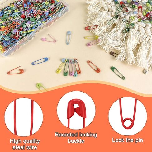 دبابيس امان من 500 قطعة، دبابيس امان بالوان مختلطة مقاس 19 ملم، دبابيس امان صغيرة من الستيل مع صندوق تخزين للفنون والحرف اليدوية وصناعة المجوهرات والمنزل والمكتب (ملونة) in Kuwait