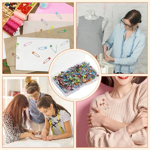 دبابيس امان من 500 قطعة، دبابيس امان بالوان مختلطة مقاس 19 ملم، دبابيس امان صغيرة من الستيل مع صندوق تخزين للفنون والحرف اليدوية وصناعة المجوهرات والمنزل والمكتب (ملونة) in Kuwait