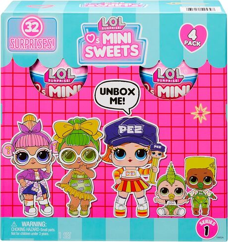 مضحك جداً. مفاجأة! دمى Loves Mini Sweets القابلة للتجميع، 4 عبوات #3 جولي رانشر، بيز، مايك آند آيكس، دام دامز مع 32 مفاجأة، موضوع الحلوى، الملحقات، تغليف الورق in Saudi Arabia