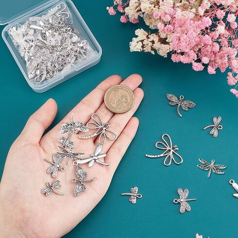 ph pandahall 90pcs 9 أنماط اليعسوب سحر تحلق سحر الحيوان سبيكة المعلقات التبتية لربيع وصيف DIY قلادة سوار صنع المجوهرات، الفضة العتيقة in Saudi Arabia