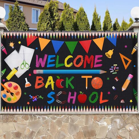 لافتة بعبارة Welcome Back To School - قماش كبير جدًا 70 انش × 40 انش - لافتة خلفية لليوم الاول من المدرسة - لوازم زينة حفلات الترحيب بالعودة الى المدرسة - ديكور خلفية للصور المدرسية والمكتب والفصول in Kuwait