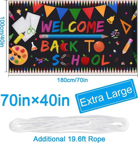 لافتة بعبارة Welcome Back To School - قماش كبير جدًا 70 انش × 40 انش - لافتة خلفية لليوم الاول من المدرسة - لوازم زينة حفلات الترحيب بالعودة الى المدرسة - ديكور خلفية للصور المدرسية والمكتب والفصول in Kuwait