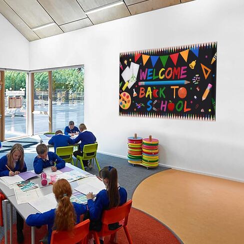 لافتة بعبارة Welcome Back To School - قماش كبير جدًا 70 انش × 40 انش - لافتة خلفية لليوم الاول من المدرسة - لوازم زينة حفلات الترحيب بالعودة الى المدرسة - ديكور خلفية للصور المدرسية والمكتب والفصول in Kuwait