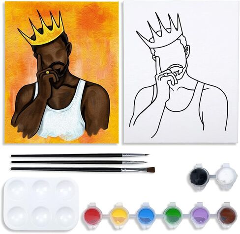 مجموعة لوحات قماشية من Nuberlic مرسومة مسبقًا للرسم للبالغين وحفلات الرشفة مقاس 8 × 10 قماش ممتد مع صور للطلاء، ملك أفريقي، هدية عيد الأب in Kuwait