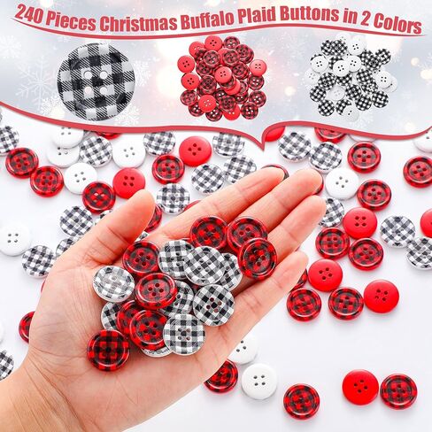 240 قطعة أزرار خشبية لعيد الميلاد الجاموس منقوشة أزرار الخياطة 4 فتحات الخشب الملونة أزرار 0.8 بوصة جولة أزرار عيد الميلاد تخزين أزرار الديكور لصناعات يدوية الخياطة اليدوية in Kuwait