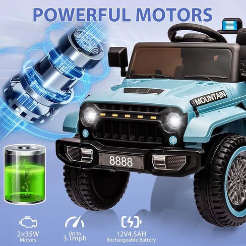 Hetoy Kids Ride On Truck Car, 12V Battery Powered Electric Car w/Parent Remote Control, Spring Suspension, 3 Speeds, LED Lights, Music & Horn, Kids Electric Vehicle Toy Gift for Boys Girls, Navy Blue in Kuwait