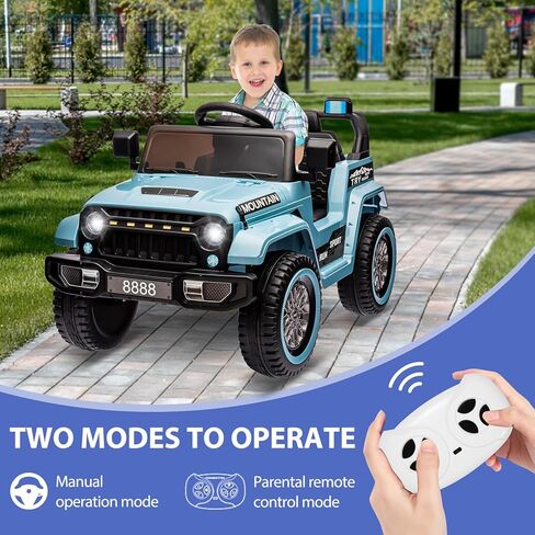 Hetoy Kids Ride On Truck Car, 12V Battery Powered Electric Car w/Parent Remote Control, Spring Suspension, 3 Speeds, LED Lights, Music & Horn, Kids Electric Vehicle Toy Gift for Boys Girls, Navy Blue in Kuwait