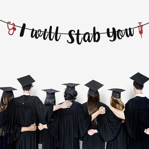 لافتة سوداء لامعة سأطعنك، المستقبل BSN/مدرسة التمريض الناجي/حصلت عليه/NP، تهاني ممرضة 2023 لوازم زينة حفلات التخرج in Saudi Arabia