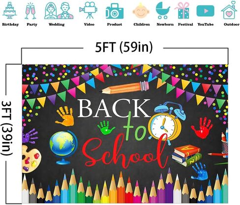 Mocsicka Back to School Backdrop First Day of School Background Welcome to School Black Chalkboard Classroom Party Decorations Banner Photo Studio Props (5x3ft) in Saudi Arabia