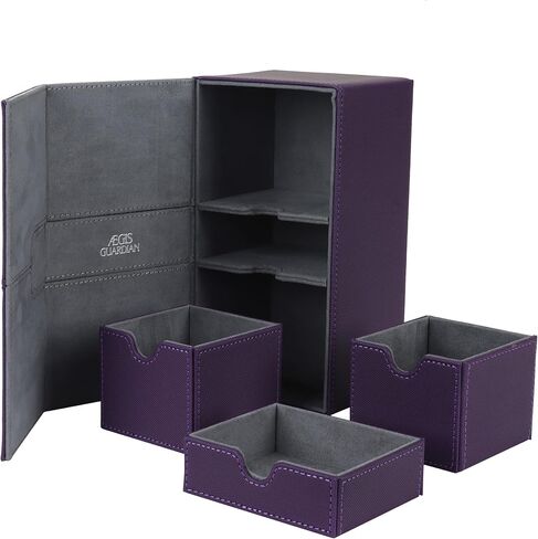 AEGIS GUARDIAN Card Deck Box for MTG with 3 Tray Commander Deck Box Hold 200+ Double Sleeved Cards, PU Leather 7 Strong Magnets Card Storage Box Deck Game Case for TCG CCG, Black in Kuwait