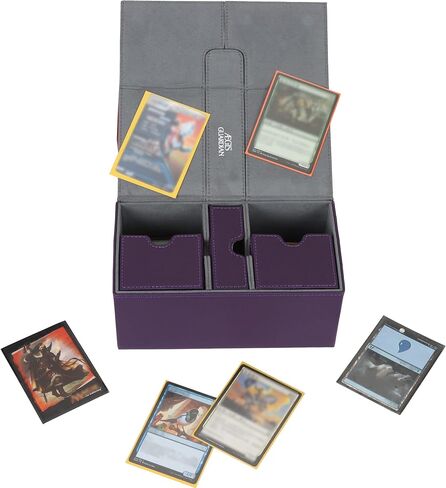 AEGIS GUARDIAN Card Deck Box for MTG with 3 Tray Commander Deck Box Hold 200+ Double Sleeved Cards, PU Leather 7 Strong Magnets Card Storage Box Deck Game Case for TCG CCG, Black in Kuwait