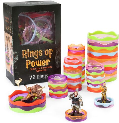 Rings of Power - Tabletop Condition Markers - RPG Board Game Accessories - Colorful Ring Set for HP, Effects, Damage, Spells, & Stats - for DND & More Strategy Games - 72 Pieces, Standard & Mini Size in Kuwait