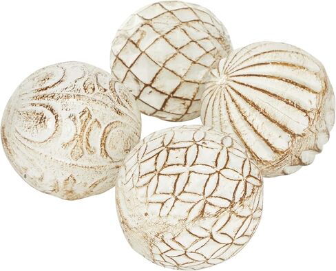 Deco 79 Ceramic Handmade Carved Orbs & Vase Filler with Varying Patterns, Set of 4 4"W, 4"H, White in Saudi Arabia