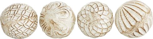 Deco 79 Ceramic Handmade Carved Orbs & Vase Filler with Varying Patterns, Set of 4 4"W, 4"H, White in Saudi Arabia