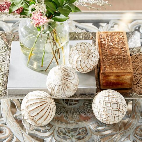 Deco 79 Ceramic Handmade Carved Orbs & Vase Filler with Varying Patterns, Set of 4 4"W, 4"H, White in Saudi Arabia