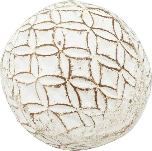 Deco 79 Ceramic Handmade Carved Orbs & Vase Filler with Varying Patterns, Set of 4 4"W, 4"H, White in Saudi Arabia