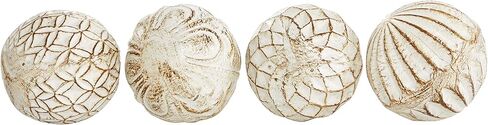 Deco 79 Ceramic Handmade Carved Orbs & Vase Filler with Varying Patterns, Set of 4 4"W, 4"H, White in Saudi Arabia